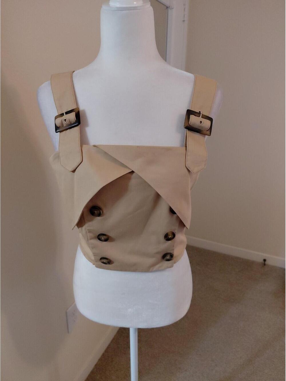 Eva Franco Size 6 Trench Buttoned Blouse Light Sand NWT